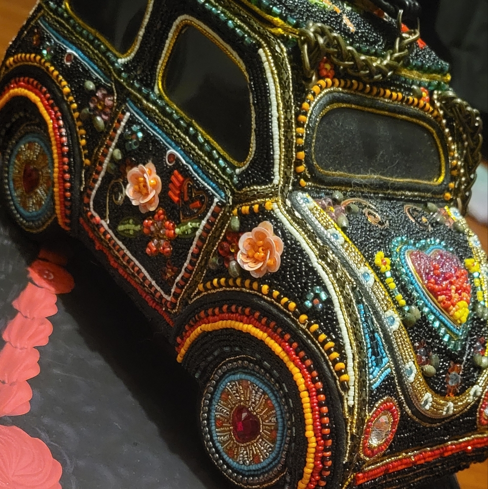 Mary Frances Black Beaded Car-Shaped Evening Bag with Multicolor Embellishments - Picture 8 of 11